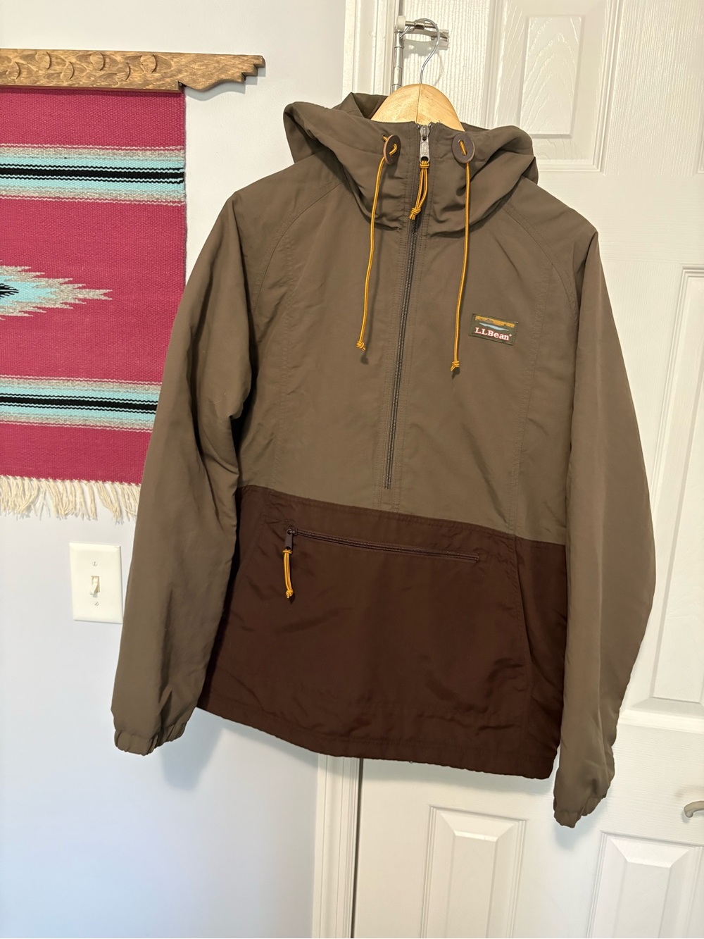 L.L. Bean Two-Tone Hooded Anorak in Olive & Dark Brown